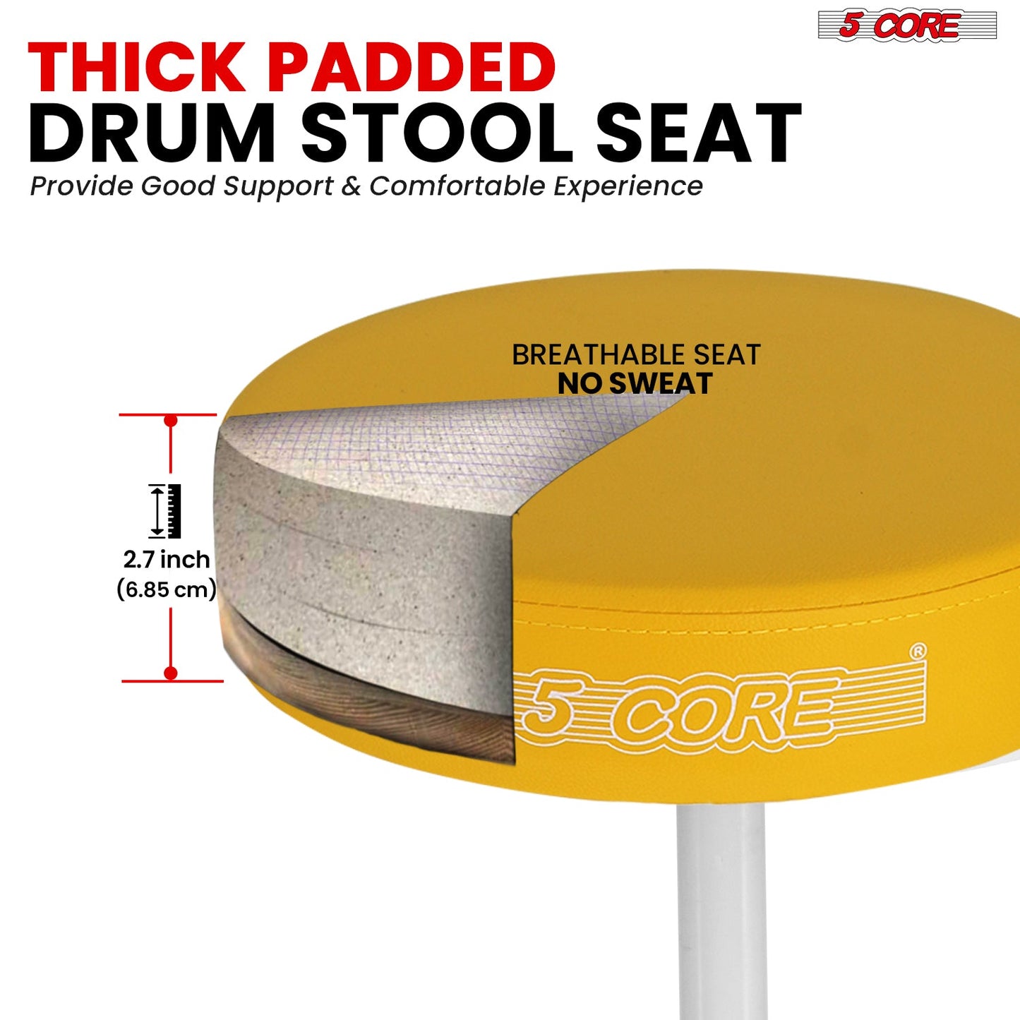 5Core Drum Throne Adjustable Guitar Stool Padded Drummer Seat for Adults & Kids